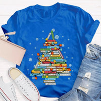 Bookish Holiday T-Shirt, Christmas Tree Books Shirt, Festive Reading Christmas Tee, Winter Book Lover Graphic Shirt, Christmas Reader Present