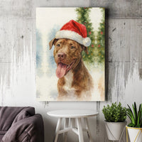 Festive Dog Holiday Wall Decor, Watercolor Pit Bull in Santa Hat Christmas Canvas Art, Adorable Winter Pup Decor, Christmas Pit Bull Canvas Art