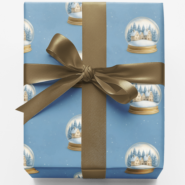 Festive Christmas Gift Wrap, Winter Village Snow Globe Wrapping Paper, Holiday Town Present Wrap, Comfy Seasonal Gift Wrappin