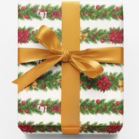 Pine Garland Gift Wrap, Watercolor Poinsettia Wrapping Paper, Elegant Christmas Wrapping Paper, Botanical Holiday Present Wrapping Paper