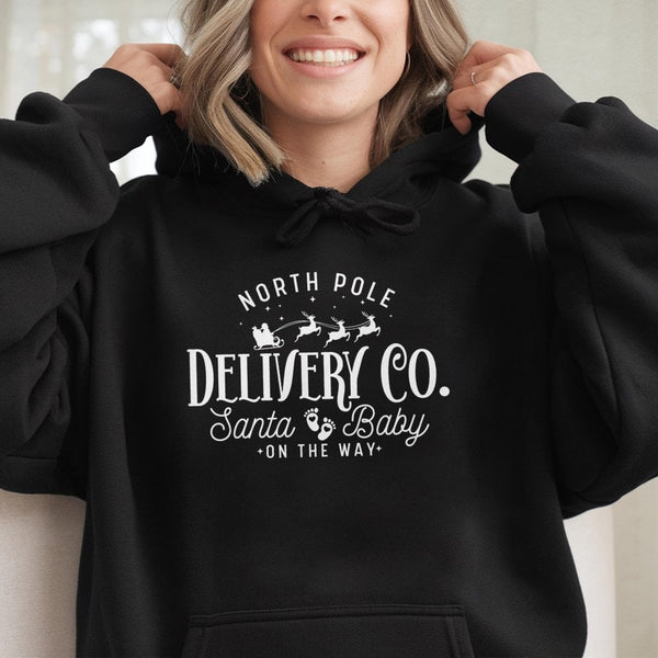 Christmas Pregnancy Announcement Sweatshirt, North Pole Delivery Co Hoodie, Holiday Maternity Pullover, Festive Expecting Mom