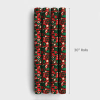Modern Folk Art Gift Wrap, Geometric Christmas Wrapping Paper, Abstract Tree and Star Wrapping Paper, Red Scandinavian Xmas Gift Wrap Roll