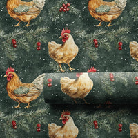 Farmhouse Watercolor Gift Wrap, Christmas Chicken Wrapping Paper, Rustic Country Pine Wrapping Paper, Winter Holiday Present Wrap Roll