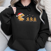 Retro Arcade Cookie Eater Hoodie, Christmas Gingerbread Man Hoodie, Humorous Gamer Holiday Sweatshirt, Adorable Xmas Video Game Pullover Hoodie