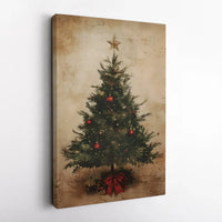 Rustic Holiday Tree Wall Art, Vintage Christmas Tree Canvas Art, Festive Christmas Canvas Print, Seasonal Tree Decor, Holiday Home Present