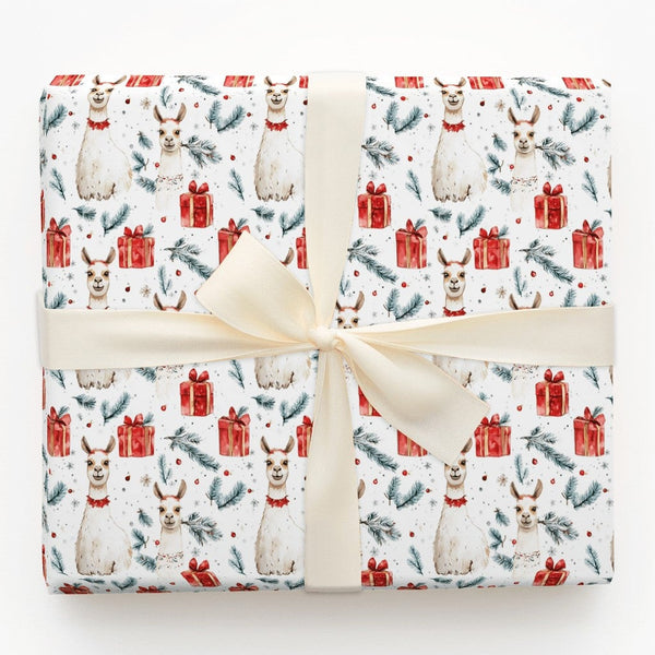 Adorable Watercolor Llama Gift Wrap, Christmas Llama Wrapping Paper, Festive Alpaca Llama Wrapping Paper, Winter Holiday Anim