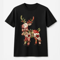 Patchwork Reindeer Shirt, Christmas Reindeer T-Shirt, Festive Holiday Graphic Tee, Adorable Reindeer T-Shirt, Xmas Family Present for Women