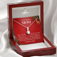 Ribbon Cubic Zirconia Pendant Necklace, Mom Christmas Necklace Present, 14k White Gold Finish Jewelry, Birthday Necklace for Mother