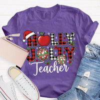 Apple Santa Hat Graphic Tee, Personalized Teacher Christmas Shirt, Custom Name Holiday T-Shirt, Adorable Educator Xmas Tee, Teacher Holiday Present