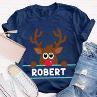 Custom Name Reindeer Holiday Graphic Tee, Personalized Christmas Elk Bow Shirt, Adorable Christmas Elk T-Shirt, Festive Winter Holiday Present