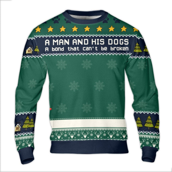 Dog Lover Holiday Sweatshirt, A Man and His Dogs Ugly Christmas Sweater, Humorous Dog Dad Xmas Crewneck, Adorable Pet Owner U