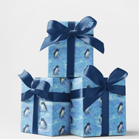 Snowfall Holiday Gift Wrap Roll, Winter Penguin Gift Wrapping Paper, Adorable Christmas Animal Wrapping Paper, Holiday Present Wrap