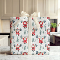 Fitness Gym Christmas Gift Wrap, Weightlifting Santa Wrapping Paper, Barbell Santa Wrapping Paper, Bodybuilder Holiday Paper