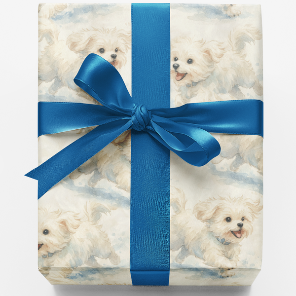 Snowflake Puppy Holiday Gift Wrap, Maltese Dog Christmas Wrapping Paper, Adorable Pet Winter Present Wrap, Dog Lover Christma