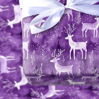 Watercolor Winter Forest Gift Wrap, Purple Reindeer Wrapping Paper, Snowy Deer Holiday Wrapping Paper, Woodland Christmas Gift Wrap Roll