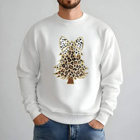 Trendy Holiday Bow Sweatshirt, Leopard Christmas Tree Sweatshirt, Adorable Xmas Tree Sweatshirt, Preppy Winter Pullover, Womens Christmas Present