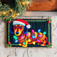 Christmas Weiner Dog Doormat, Twinkle Light Dachshund Door Mat, Holiday Pet Welcome Mat, Non-Slip Entry Rug, Doxie Lover Present