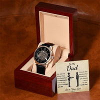 Openwork Mechanical Timepiece, Dad Automatic Skeleton Watch, Genuine Leather Band Dad Watch, LED Mahogany Box Christmas Present for Him