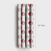 Adorable Smiling Santa Gift Wrap, Watercolor Santa Claus Wrapping Paper, Traditional Christmas Wrapping Paper, Festive Holiday Gift Wrap Roll