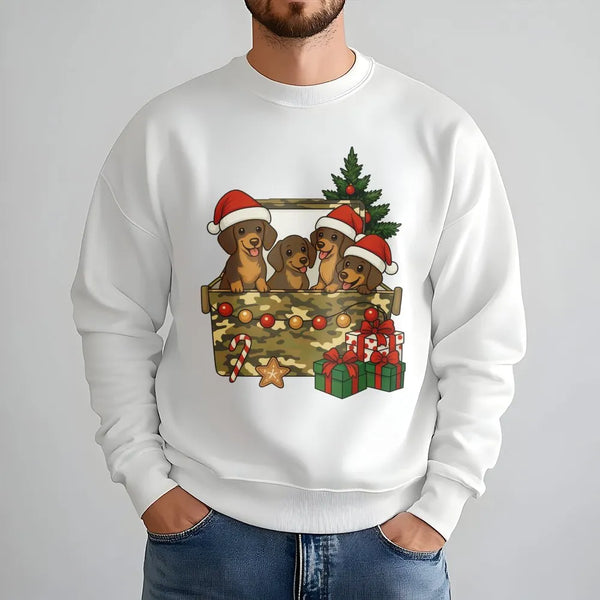 Wiener Dog Holiday Sweatshirt, Dachshund Christmas Sweatshirt, Doxie Puppy Xmas Crewneck, Adorable Dog Lover Sweater, Christm
