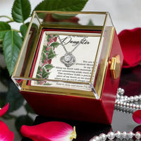Rotating Rose Box Pendant Necklace, Daughter Love Knot Necklace, Sparkling CZ Crystal Necklace, Christmas Keepsake Present for Daughter