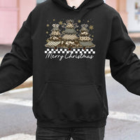 Merry Christmas Tree Hoodie, Camo Checkered Christmas Tree Hoodie, Western Aesthetic Holiday Sweatshirt, Trendy Xmas Tree Pullover