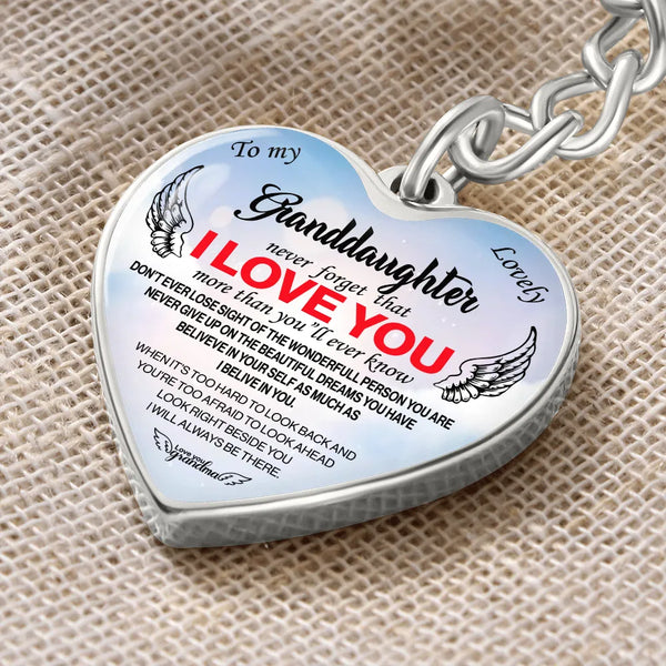 Sentimental Message Keepsake Keychain, Granddaughter Heart Keychain, Granddaughter Birthday Present from Grandma, Meaningful 