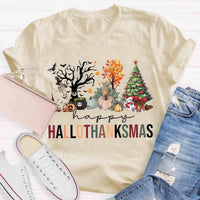 Halloween Fall Christmas Shirt, Hallothanksmas T-Shirt, Humorous Holiday Season Graphic Tee, Adorable Autumn Xmas T-Shirt, Present for Him and Her
