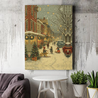 Vintage Winter Street Canvas Art, Christmas Village Vertical Canvas, Church Holiday Scene Canvas Print, Comfy Xmas Wall Decor, Christmas Present