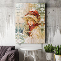 Vintage Winter Illustration Canvas Print, Victorian Girl with Cat Canvas Wall Art, Comfy Holiday Canvas, Antique Christmas Wall Art Present