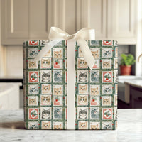 Vintage Pet Holiday Gift Wrap, Christmas Cat Postage Stamp Wrapping Paper, Adorable Watercolor Cat Wrapping Paper, Festive Cat Lover Gift Wrap