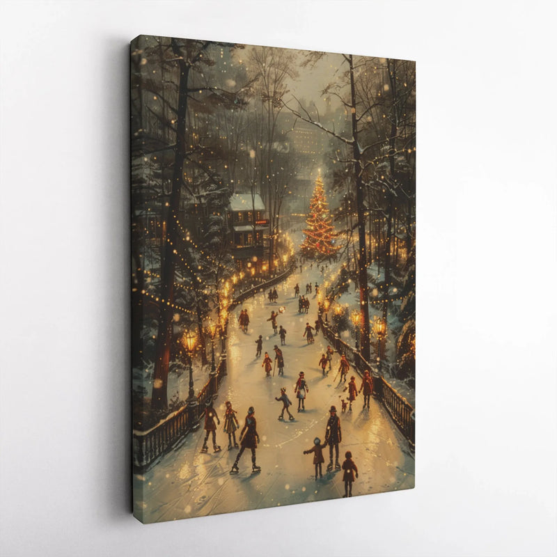 Nostalgic Winter Village Print, Vintage Christmas Ice Skating Canvas Wall Art, Holiday Wall Decor, Festive Christmas Present, Digital Download