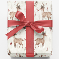Watercolor Woodland Deer Gift Wrap, Christmas Reindeer Wrapping Paper, Rustic Holiday Wrapping Paper, Festive Winter Xmas Gift Wrap Roll