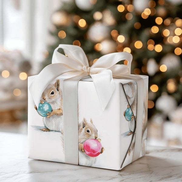 Woodland Animal Holiday Gift Wrap, Squirrel Christmas Wrapping Paper, Adorable Squirrel Wrapping Paper Roll, Festive Winter W
