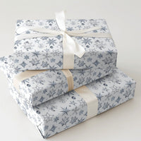 Winter Star Gift Wrap, Watercolor Snowflake Christmas Wrapping Paper, Blue Silver Holiday Wrapping Paper, Elegant Celestial Wrapping Paper