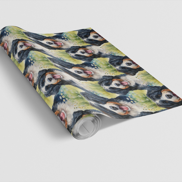 Berner Puppy Gift Wrap, Bernese Mountain Dog Wrapping Paper, Watercolor Dog Floral Gift Wrapping Paper, Dog Lover Christmas P
