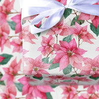 Watercolor Floral Christmas Gift Wrap, Pink Poinsettia Wrapping Paper, Botanical Winter Holiday Paper, Elegant Festive Wrapping Paper Roll