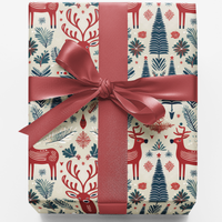 Nordic Deer Christmas Gift Wrap, Scandi Reindeer Wrapping Paper, Evergreen Forest Holiday Wrapping Paper, Adorable Xmas Gift Wrap, Winter Paper
