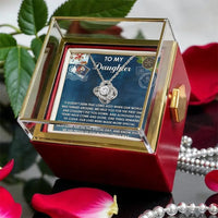 Christmas Holiday Message Card Jewelry, To My Daughter Love Knot Necklace, CZ Crystal Love Knot Pendant, Sentimental Xmas Present for Her