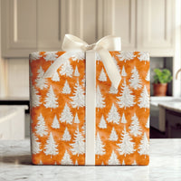 Orange Watercolor Gift Wrap, Pine Tree Christmas Wrapping Paper, Winter Forest Wrapping Paper, Modern Holiday Present Paper Roll