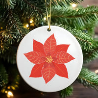 Red Floral Winter Ornament, Poinsettia Christmas Ornament, Ceramic Botanical Tree Ornament, Festive Holiday Keepsake, Seasonal Xmas Present