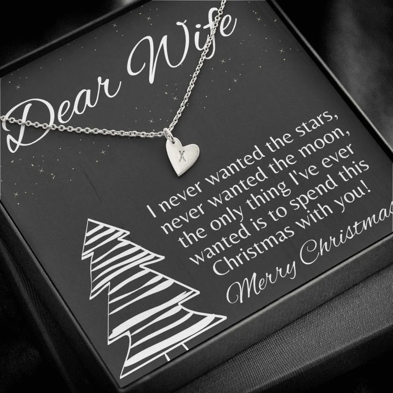 Hand Stamped Initial Charm Necklace, Personalized Heart Necklace for Wife, 18k Gold Finish Heart Necklace, Romantic Christmas Present