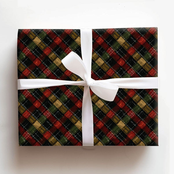 Rustic Holiday Plaid Gift Wrap, Diagonal Tartan Plaid Christmas Wrapping Paper, Vintage Winter Wrapping Paper Roll, Festive P