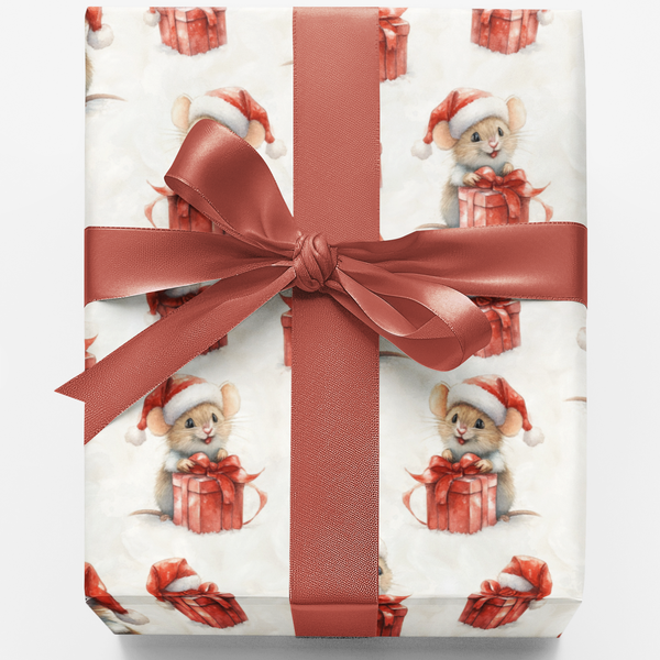 Adorable Mouse Holiday Gift Wrap Roll, Santa Mice Christmas Wrapping Paper, Festive Animal Xmas Wrapping Paper, Whimsical Kid