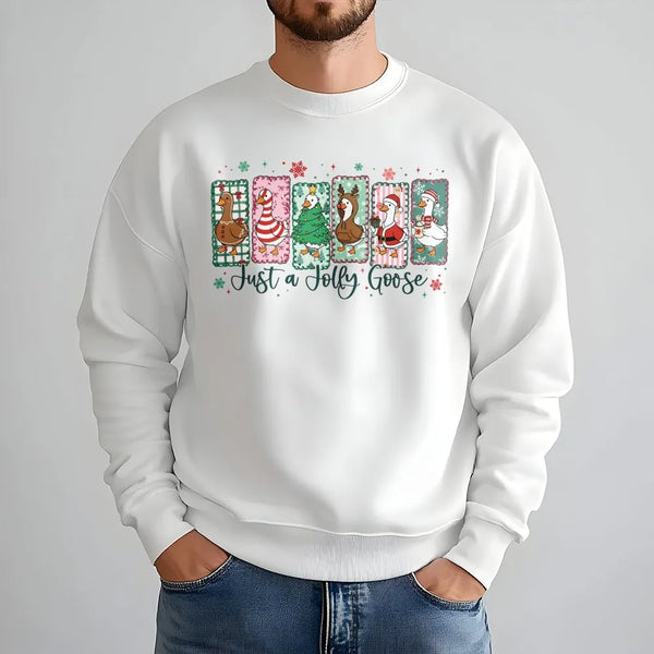 Humorous Holiday Goose Sweater, Jolly Goose Christmas Sweatshirt, Adorable Winter Goose Crewneck, Festive Animal Lover Pullov