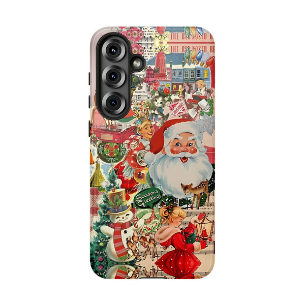 Retro Santa Snowman Phone Case, Vintage Christmas Samsung Case, Holiday Collage Phone Cover, Xmas Tough Phone Case, Winter Pr