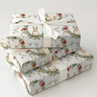 Festive Woodland Bunny Gift Wrap, Watercolor Bunny Christmas Wrapping Paper, Adorable Winter Rabbit Bunny Wrapping Paper, Holiday Gift Wrap