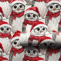 Santa Hat Adorable Owl Gift Wrap, Christmas Owl Wrapping Paper, Watercolor Festive Owl Wrapping Paper, Winter Holiday Present Gift Wrap