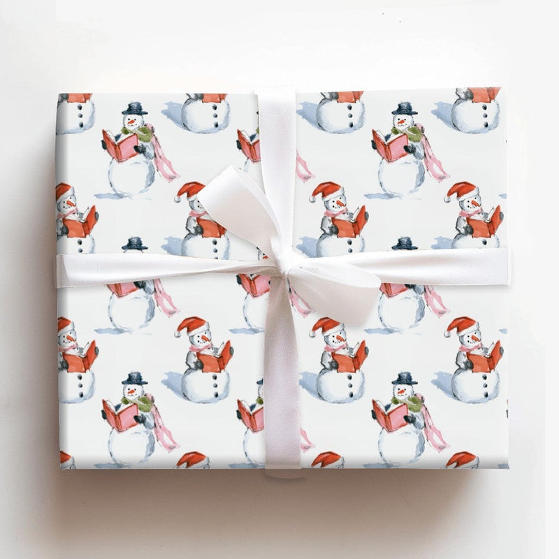 Caroling Snowman Gift Wrap, Singing Snowman Christmas Wrapping Paper, Watercolor Winter Wrapping Paper, Festive Xmas Present Wrapping Paper
