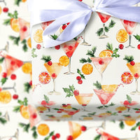 Holiday Martini Drink Gift Wrap, Christmas Cocktail Wrapping Paper, Festive Watercolor Alcohol Wrapping Paper, Party Season Gift Wrap